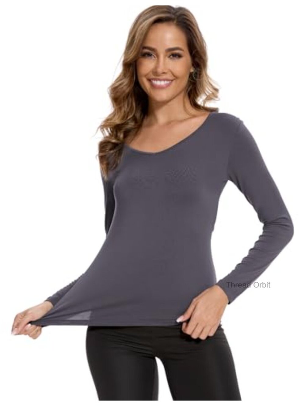 Bamboo Viscose Long Sleeve V Neck Pajama Top Slim Fit Sleep Shirt - Picture 4 of 5
